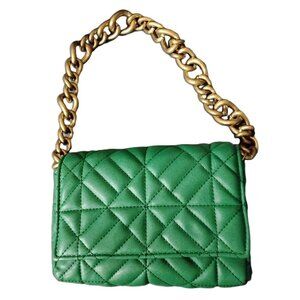 ZARA CLUTGH & MINI SHOUDER BAG GREEN QUILTED FUX LEATHER